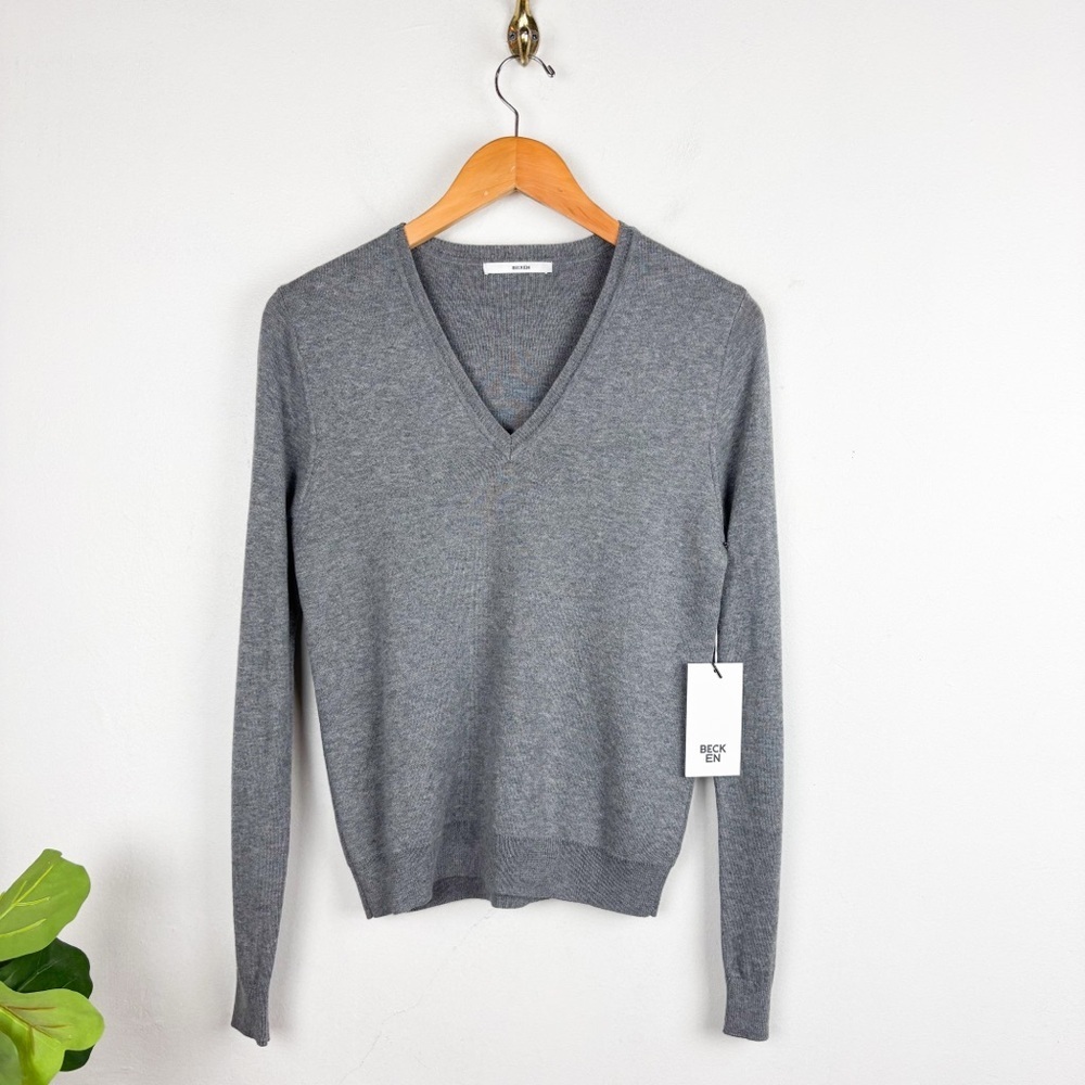 NWT BECKEN Women’s Cashmere Blend Gray V-Neck Sweater Sz XS